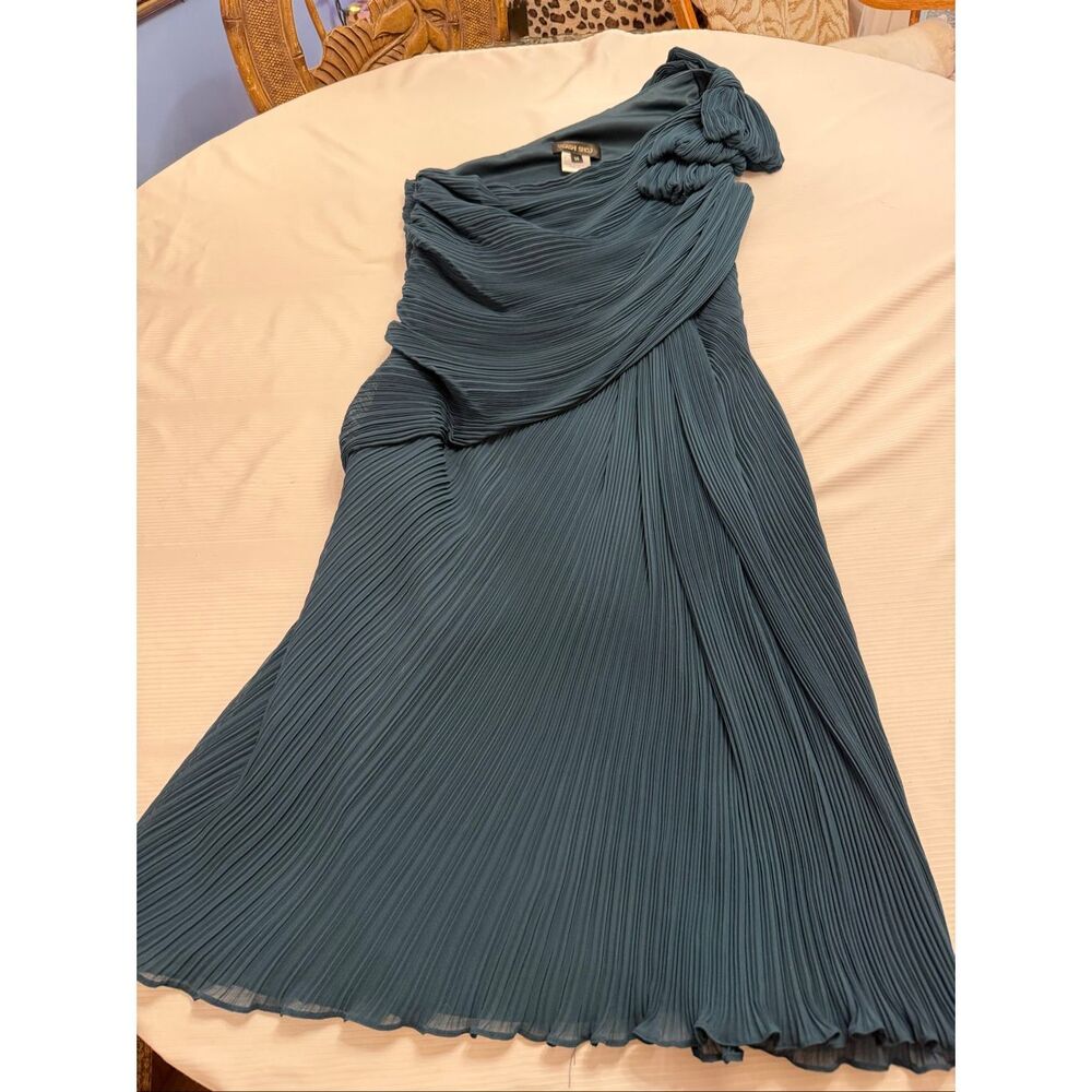 Tadashi Shoji Teal One-Shoulder Pleated Midi Dress